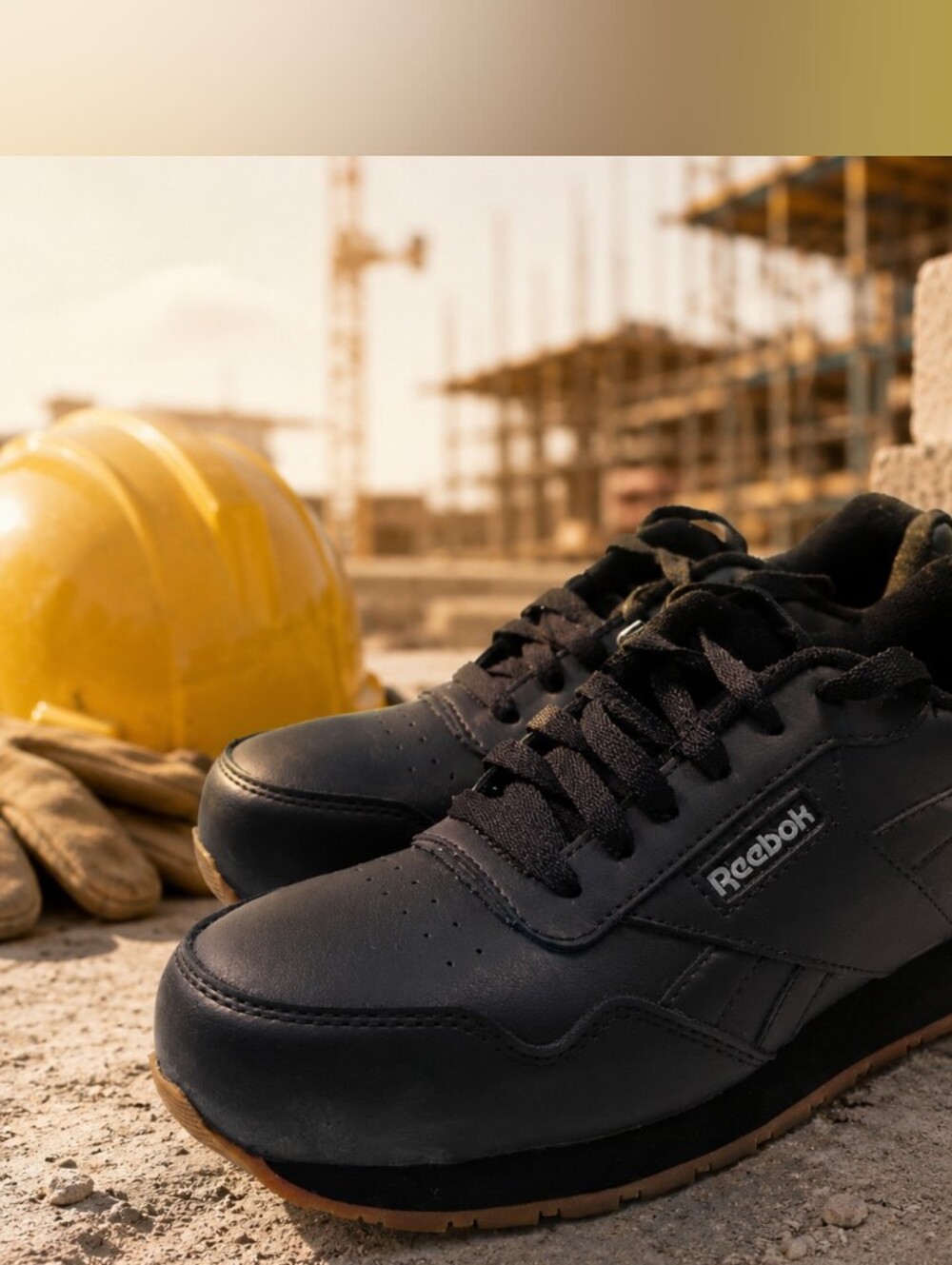 Reebok Men’s Black Leather-Look Casual Sneakers with Gum Outsole